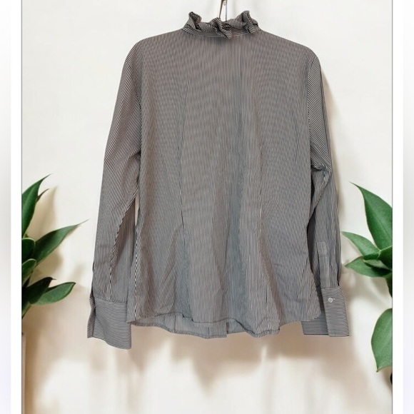 Antonio Melani size Large Ruffle Button Up Blouse Top Striped Grey Cuffed Sleeve - Picture 2 of 3